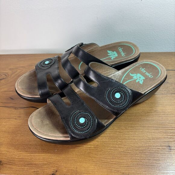 Dansko Shoes - Dansko Dixie Full Grain Leather Sandals Black Turquoise Size EU 39 US 8.5-9